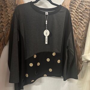 Elegant Black and Gray Polka Dot Women's Long Sleeve Top